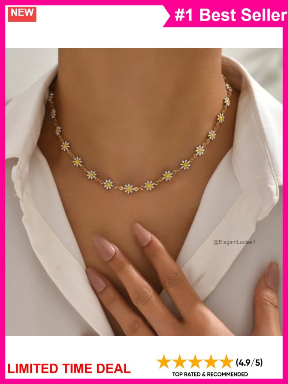 Daisy Flower Necklace Bracelet Set Bohemian Enamel Choker Handmade Spring
